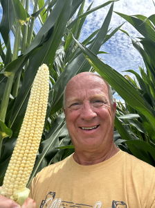 A closeup of the author with his corn.