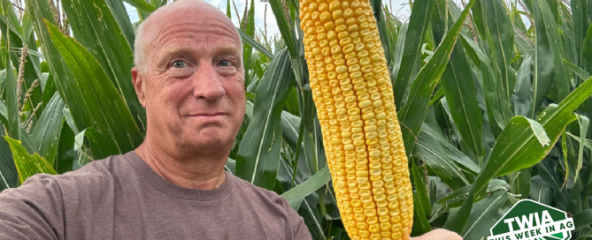 Author Fred Nichols looking amused holding a corn in his hand.