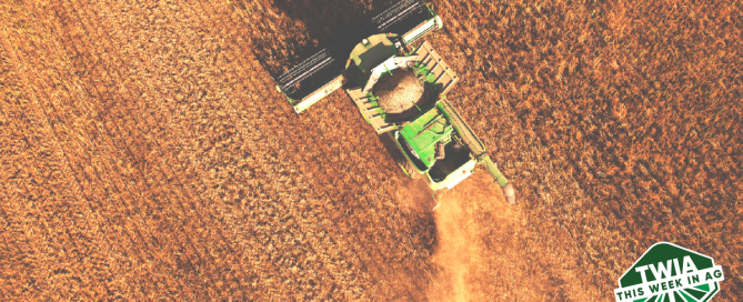 A top shot of farm equipment in a field.