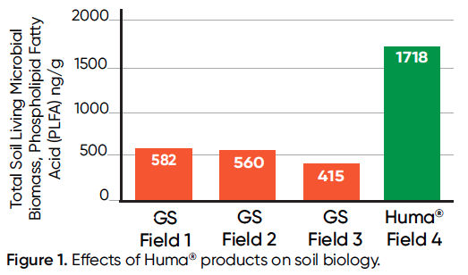 Huma® melhora a biologia do solo de alfafa no sudoeste - Figura 1 Figura 1. Efeitos dos produtos Huma® na biologia do solo.